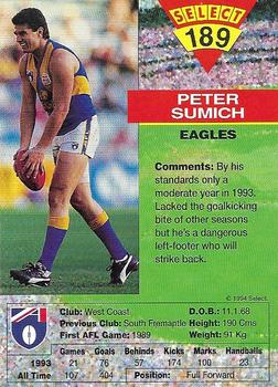 1994 Select AFL #189 Peter Sumich Back